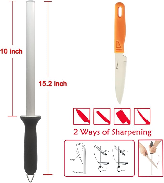 Wiitek 10inch Diamond Houselold Sharpening Rod, Professional Kitchen Knife Sharpener Steel, Premium Knife Blades Honer, Ideal for Kichen, Master Chef, Home Cooking and Hunting, 600# Grit, Oval