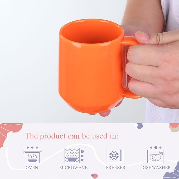 Miicol Ceramic Coffee Mug, 16 oz Large Coffee Cup, Tea Mug with Handle, Flat Bottom Mug for Men, Women, Office, Microwave and Dishwasher Safe, Multi-Color, Sun Orange
