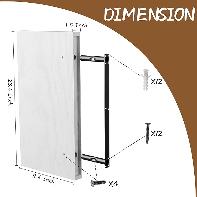 White 24 Inch Rustic Floating Shelves for Wall, Wooden 12 Inch Deep Floating Shelves Set of 2, Wall Shelves for Bathroom over Toilet, Live Edge Display Shelf with Invisible Brackets for Home Decor