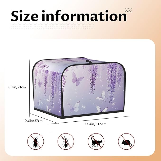 Toaster Cover 4 Slice Lavender Butterfly Light Purple Flower Kitchen Small Appliance Covers with Pockets Dust and Fingerprint Protection
