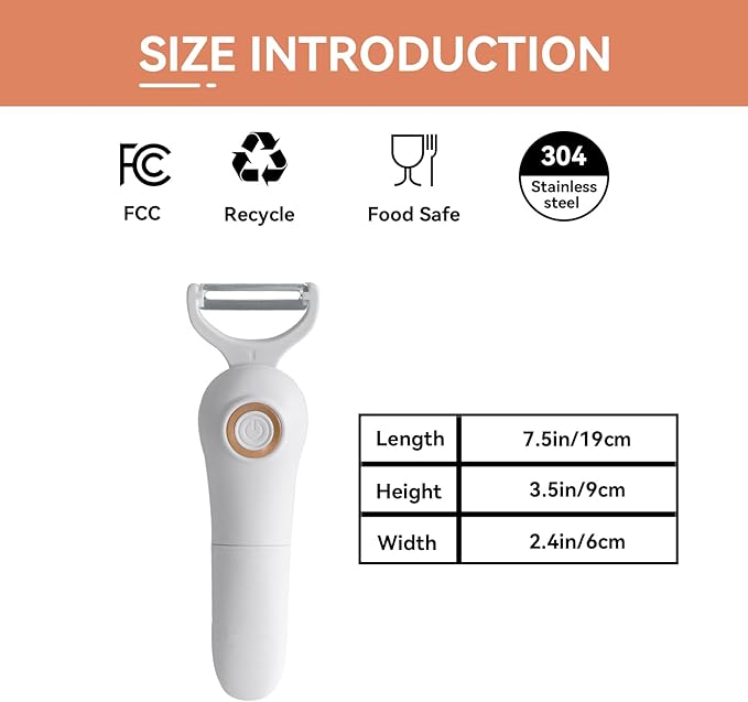 3-in-1 Electric Peeler | Auto Blade for Fruits/Vegetables | 3 Interchangeable Blades | Type-C Charging,Battery Capacity 1500 mAh | Kitchen, Travel, Camping