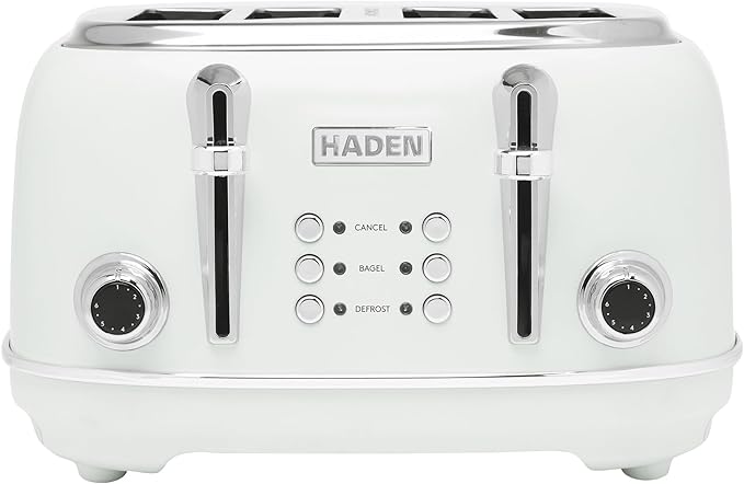 HADEN Heritage Toaster with Extra Wide Slots, 1500-Watt, Ivory & Chrome - Retro Stainless Steel Design with Self-Centering Function, Adjustable Browning Control & Removable Crumb Tray