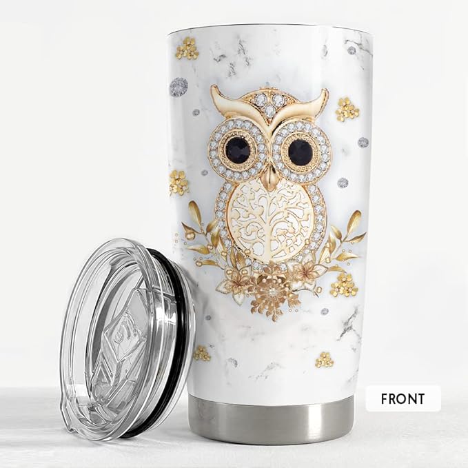 SANDJEST Owl Tumbler Jewelry Style Just A Woman Loves Owls 20oz Tumblers with Lid Gift for Women Girl Daughter Sister Animal Lovers Christmas Birthday Presents