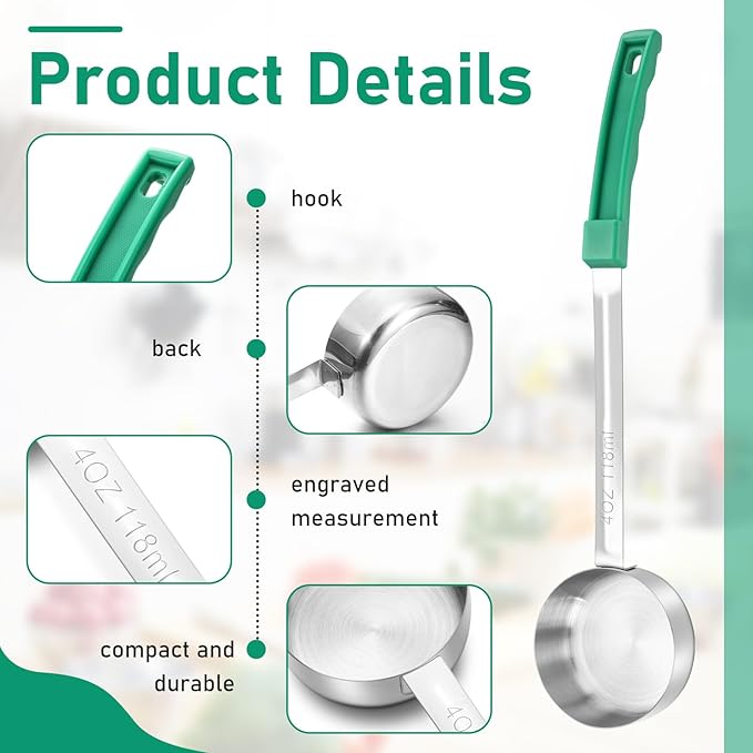 2 Pcs Portion Control Serving Spoons, Restaurant Measuring Serving Ladle Utensils, Portion Spoons for Weight Loss, Kitchen(Green,4 oz,Solid)