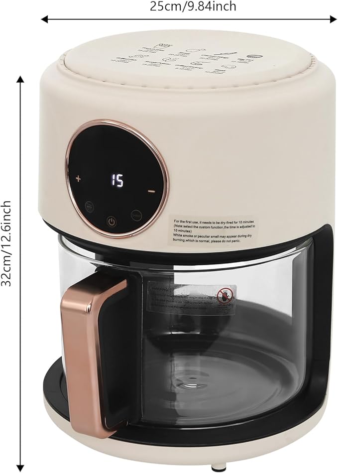 Glass Air Fryer 3.81QT with 360° View, 1200W Touchscreen & 8 Presets, Borosilicate Glass Pot for Healthy Frying, Family Kitchens, Restaurants (White)
