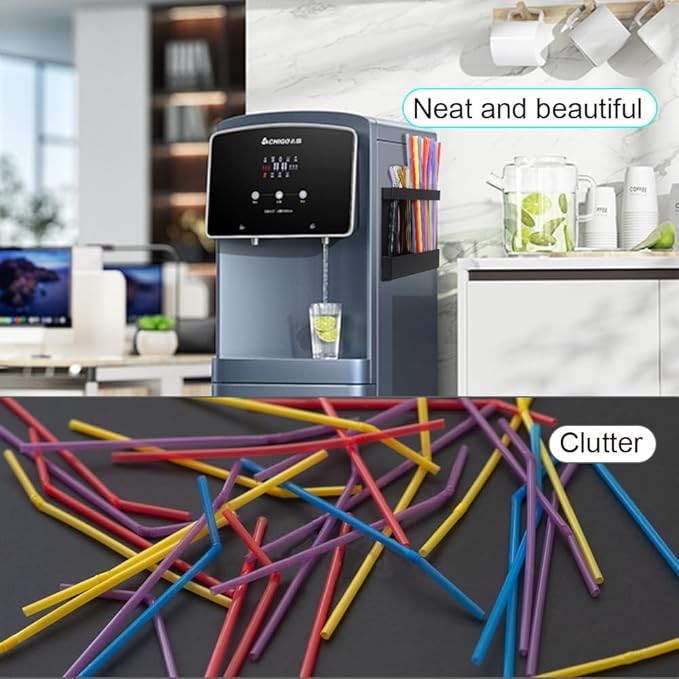 Picowe Magnetic Straw Holder Organizer, Metal 4-Slot Tumbler Straw Organizer for Fridge & Cabinet Door, Drinking Reusable Straws Dispenser Holds 10+ Straws (Black)