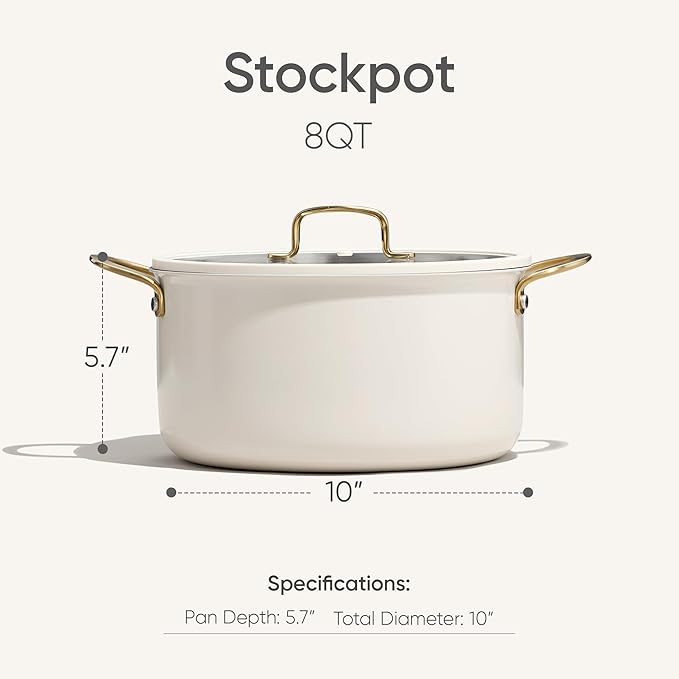 CAROTE 8QT Fully-Clad 3-Ply Stainless Steel Stockpot with Lid Small Kitchen Pot,Outer Ceramic Layer,Even Heating, Fits all stoves,Oven & Dishwasher Safe,Stay Cool Handle,White (PFAS/PFOA/PFOS Free)
