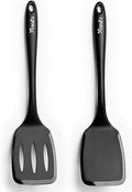 600˚F Heat Resistant Silicone Spatula Set, 13.6" Kitchen Spatula Turners for Non Stick Cookware, Flexible Spatulas with Thin Edges, Seamless Cooking Utensils for Fish, Eggs, Pancakes, BLACK