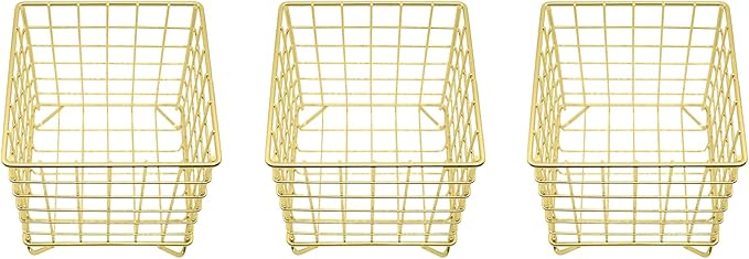 Set of 3 Square Metal Wire Coffee Pod Holder Baskets (Gold)