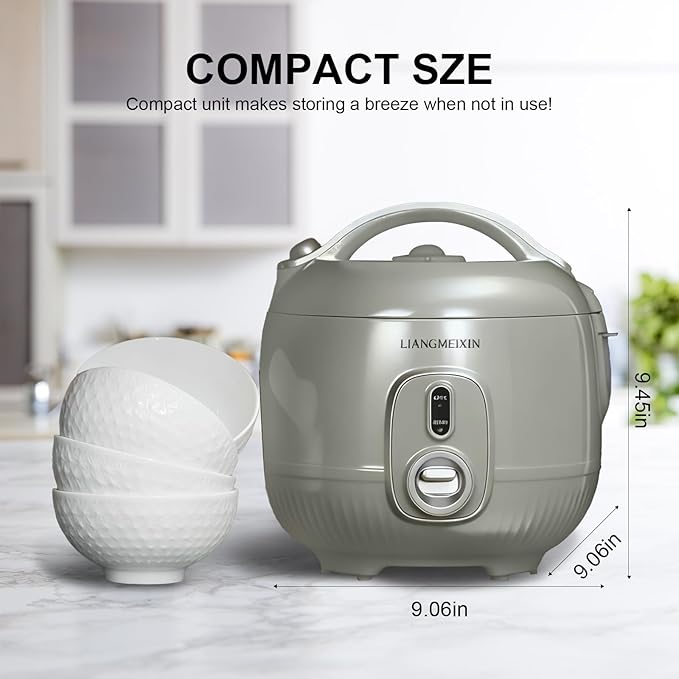 Mini Rice Cooker, 1.6L Protable Non-Stick Small Travel Cooker, PFAS-free, 5-Cup (Uncooked)/8-Cup (Cooked) Small Rice Cooker, with Steamer,Rice Ball Maker, Measuring Cups, Sponge , and Keep Warm up to 12 hours