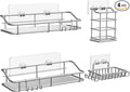Nieifi Shower Caddy Shelf with Hooks Storage Rack Organizer Adhesive Stainless Steel without Drilling for Bathroom, Lavatory, Washroom, Restroom, Shower, Toilet, Kitchen (Sliver, 4 Pack)