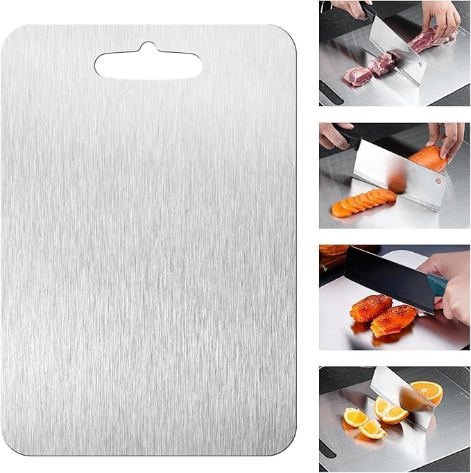 Titanium Cutting Board - 2025 New Upgrade 100% Pure Titanium Cutting Boards for Kitchen Double Sided Titanware Cutting Board,Hygiene Durable Dishwasher Safe Chopping Board(16.1‘’LX10.1‘’W)