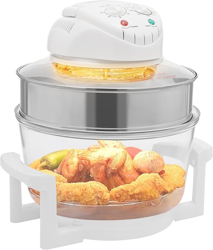 17L/17.96Qt Glass Air Fryer Turbo Air Fryer Mechanical Turbo with 360°Clear Glass View Halogen Oven Temperature Control Range 32-482℉1400W Convection Oven for Home and Restaurant Cooking