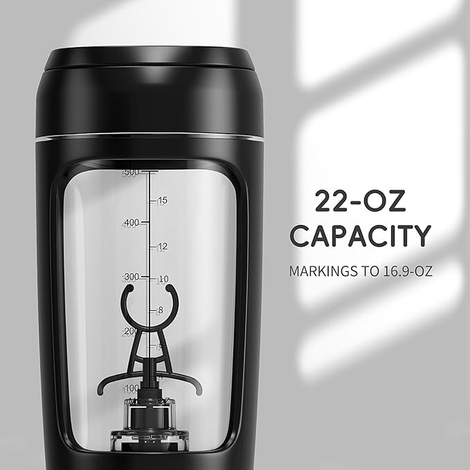 PROCHAIN Electric Protein Shaker Bottle, USB Rechargeable Protein Shakes Mixer, with Powder Storge Cup, Portable Water Drink Bottles for Gym Sport Workout, BPA-Free Tritan, 22oz
