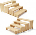 Wooden Display Stand Wood Tiered Racks, 2 Set 8 Piece Wood Display Shelf for Cupcake,Jewelry,Card, Vendor Events, Table Shelves Wooden Riser Organizer Dessert Showcase-Natural