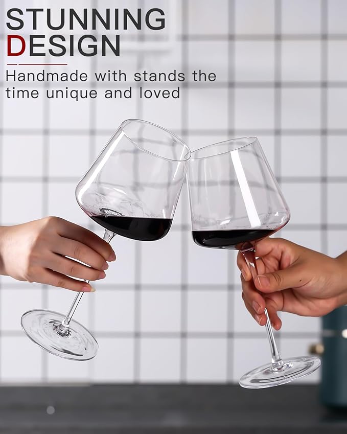 Red Wine Glasses Set of 4-18 oz Hand Blown Crystal Modern Wine Glasses-Unique square wine glasses with flat bottom For Cabernet, Pinot Noir, Burgundy