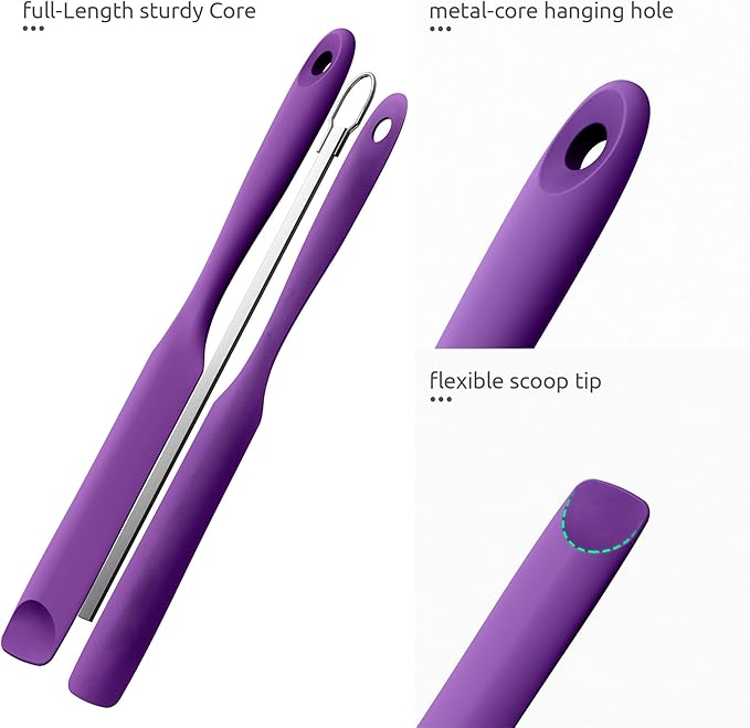 U-Taste Silicone Jar Spatula for Sourdough Starter: Long Skinny Food-Grade Jam Spreader, Sturdy Stirring Stick Bowl Scraper with Flexible Spoon Tip, Mixing Icing Tool, Peanut Butter Knife (Purple)