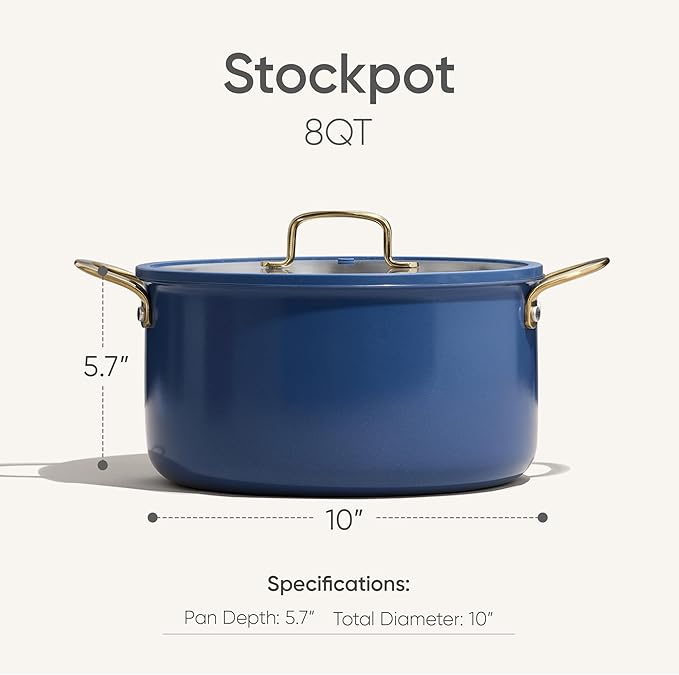 CAROTE 8QT Fully-Clad 3-Ply Stainless Steel Stockpot with Lid Small Kitchen Pot,Outer Ceramic Layer,Even Heating, Fits all stoves,Oven & Dishwasher Safe,Stay Cool Handle,Blue (PFAS/PFOA/PFOS Free)