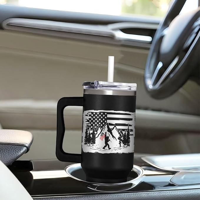 Bigfoot Gifts for Dad, Kids, Men and Women - 40oz Tumbler with Handle - Cool Big foot Gifts for Cryptid Lovers - Sasquatch Gift, Outdoor Adventure Mug for Camping Enthusiast, Hikers & Nature Lovers