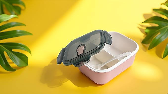 2-Compartment Bento Lunch Box – Leakproof, BPA-Free, Microwave & Dishwasher Safe Meal Prep Container – Compact & Reusable Food Storage for Work, Gym, or Travel (Simple Pink)
