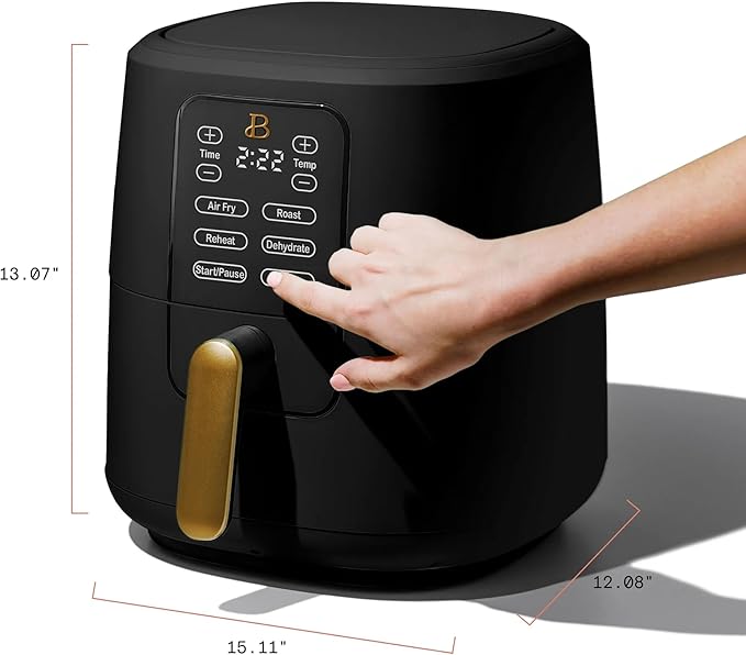 Beautiful 6 Qt Air Fryer with TurboCrisp Technology, EverGood Ceramic Nonstick Coating - Roast, Reheat and dehydrator, kitchen appliances by Drew Barrymore (Black)