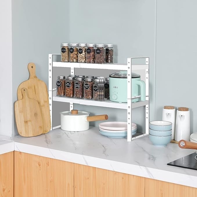 Expandable Stackable Spice Rack Cabinet Shelf Organizer in Cabinets Shelves Kitchen Cupboard Organization Stack up Racks Pantry Countertop Storage Medium/White 3 Packs