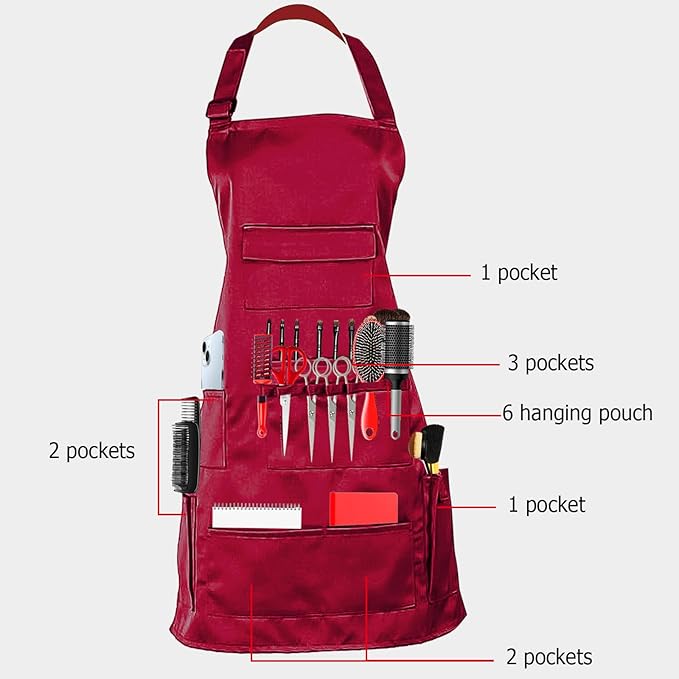 boshiho Painting Aprons, Adjustable Buckle, Barber Apron with Pockets for Women/Men/Unisex, Utility or Work Apron (Red)