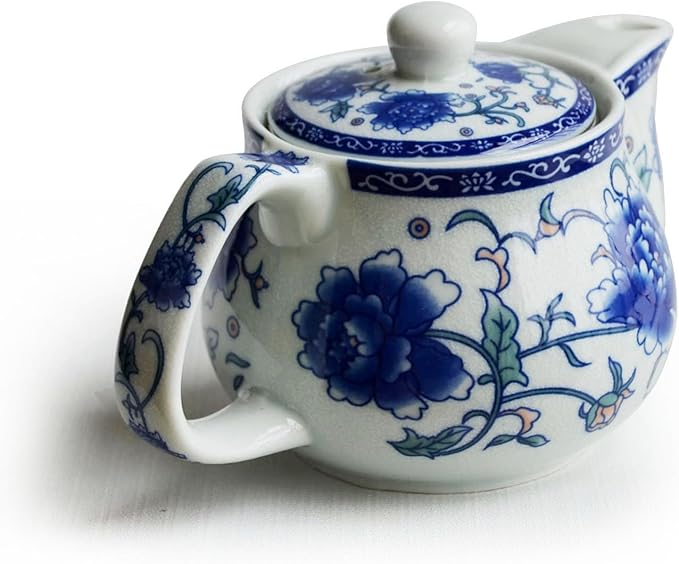 Teapot 260ml Blue White Peony Flower Porcelain Kettle Stainless Infuser (Mudan Flower 260ml)