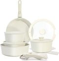 15-Piece Ceramic Nonstick Pots and Pans Set – Kitchen Cookware with Detachable Handle, RV Camping Cookware Set – Oven & Dishwasher Safe, PFOA-Free – Cream White