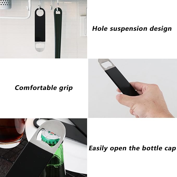 12 Packs Beer Bottle Opener, Stainless Steel Flat Bottle Openers, Black
