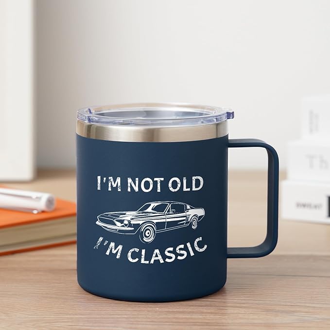 NOWWISH Christmas Gifts for Men, Husband, Grandpa, Dad - I am Not Old Mug - Retirement Gifts for Him, Coffee Mug on Stocking Stuffer (14oz, Navy Blue)