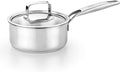 BRA COOKWARE Signature Stainless Steel Sauce Pot w/Glass Lid | 7 Inch 1.4 Quart Professional Grade Saucepan | PFOA Free Warming Pot | All Cooktops | All Cooktops (incl. Induction) & Oven Safe