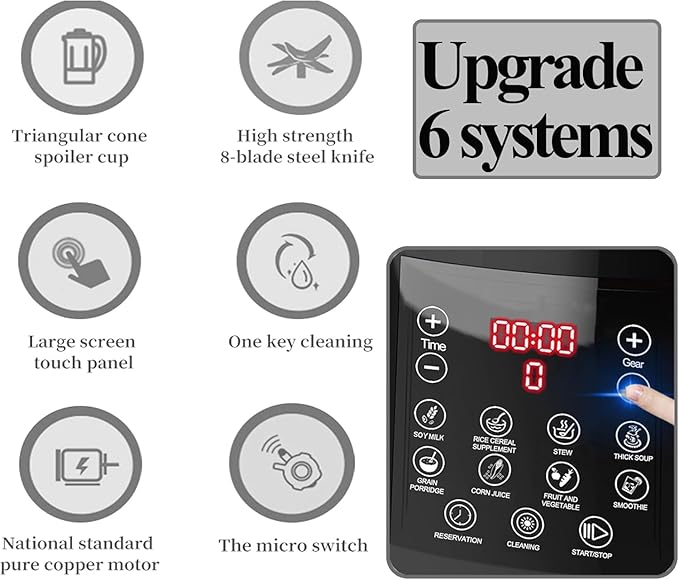 All-in-One Blender for Kitchen & Food Processor Combo for Smoothies Shakers,Hot Soup Maker with 9 One Touch Programs,12H Preset,Self-Cleaning, for Grinding,Chopping,Mixing, | 1200 Watt | 60oz |