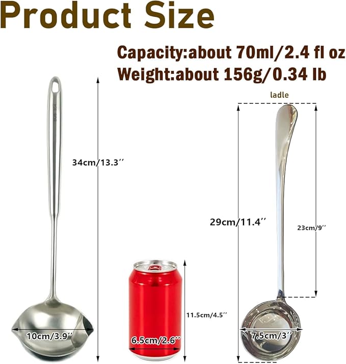 Soup Gravy Ladle,18/10 Stainless Steel Cooking Serving Ladle,great for Soups,Gravy,11.4-Inch 1Pack