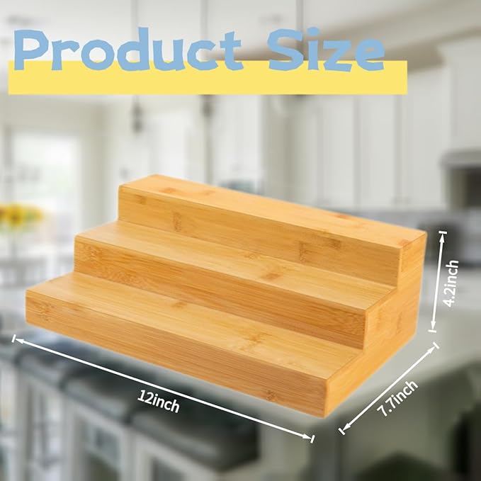 3-Tier Bamboo Spice Rack Organizer (2-Pack) - Countertop or Cabinet Storage Shelf for Kitchen Spices & Essentials