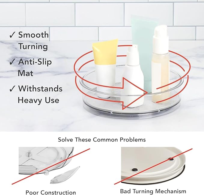 Spectrum Small Lazy Susan Organizer 7.5 in for Cabinets Refrigerator Pantry Table, Oyster Gray Rotating Storage Spice Rack Turntable for Sauces Jams or Tiny Jars, Spinning Fridge Organizer