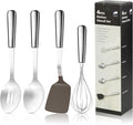 Stainless Steel Cooking Utensils Set, 4-piece Kitchen Utensil Set with Stainless Steel Handles, Dishwasher Safe, Non-Stick and Heat Resistant, Whisk, Spoons, Spatula for Cooking -JJ02629