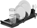 Dish Drying Rack, Expandable Kitchen Dish Racks for Kitchen Counter with Inclined Sloped Drain, Removable Stainless Steel Plate Rack & Utensil Holder, Collapsible Dish Drainer Grey, 11-19 in