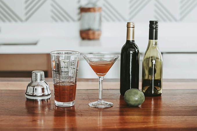 14 oz Recipe Glass Cocktail Shaker With Strainer Top - Includes 6 Cocktail Drink Recipes (Tequila Theme)