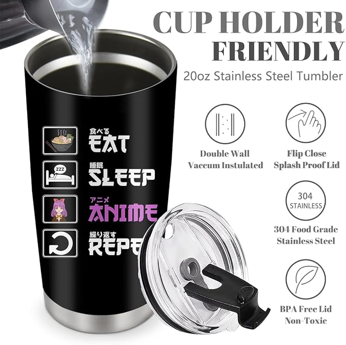 Anime Lover Stainless Steel Tumbler 20oz - Gifts for Girls, Women, Japanese Merch, Birthday Kawaii Present for Anime Fans