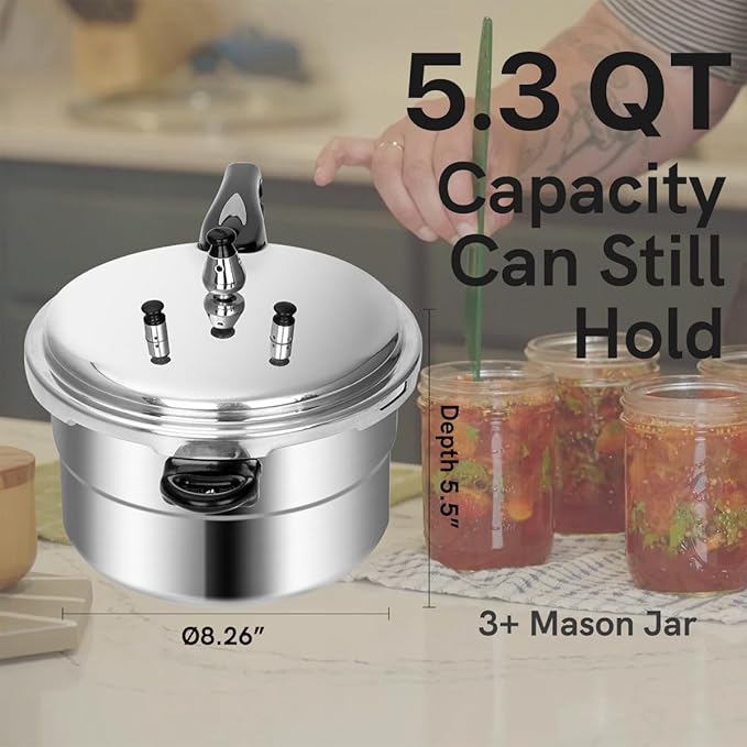 5.3 Quart Pressure Cooker, 10 Psi Induction Compatible Pressure Canner w/Multiple Pressure Control & Protection, Canning Rack Included