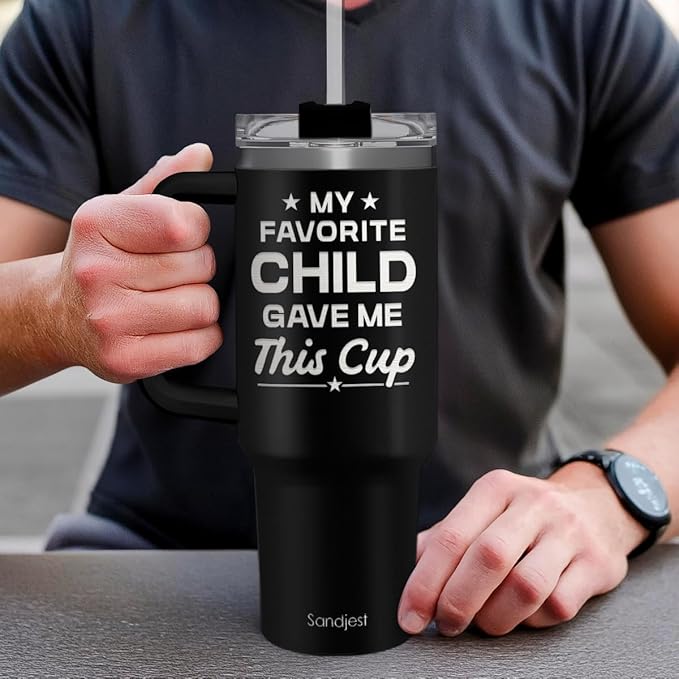 SANDJEST Dad Gift from Daughter, 40oz Stainless Steel Insulated Coffee Tumbler With Lid & Straw, Travel Cup Gift for Dad, Christmas Birthday Father's Day