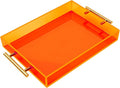 Acrylic Serving Tray with Handles Large Ottoman Food Decorative Tray for Coffee Table Tea Fruit Snack Kitchen Bar Platter, 17x13’’, Neon Orange