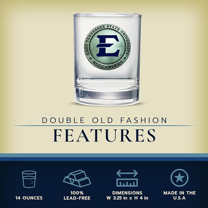 Heritage Pewter Eastern Tennessee State Double Old Fashion | Double Rocks Glass 14 OZ for Liquor | Expertly Crafted Pewter Glass
