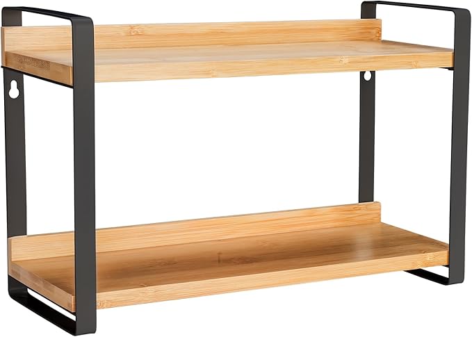 Countertop Spice Rack, Coffee Bar Accessories, Spice Racks,Counter Shelf, 2 Tier Coffee Organizer Station for Mugs, seasonings, Cream, Syrup(Black)