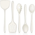 TeamFar Silicone Cooking Utensils Set, 5-Piece Heat Resistant Kitchen Utensils Set, Nonstick Slotted Solid Spoon Turner Pasta Server for Frying, Serving, Mixing, Non-Toxic & Dishwasher Safe, White
