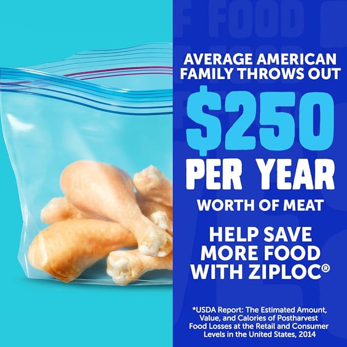 Ziploc Half Gallon Food Storage Freezer Bags, Easy Open and Close, 40 Bags Total