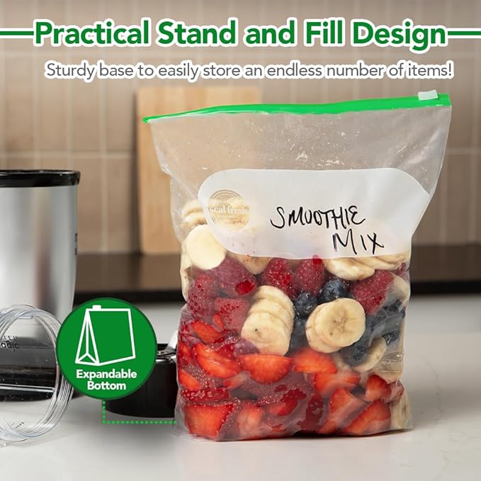 Gallon Slider Storage Bags 100 Pack — Reusable Freezer Bags with Expandable Bottom, BPA Free, Microwave Safe, Clear Gallon Food Storage Bags