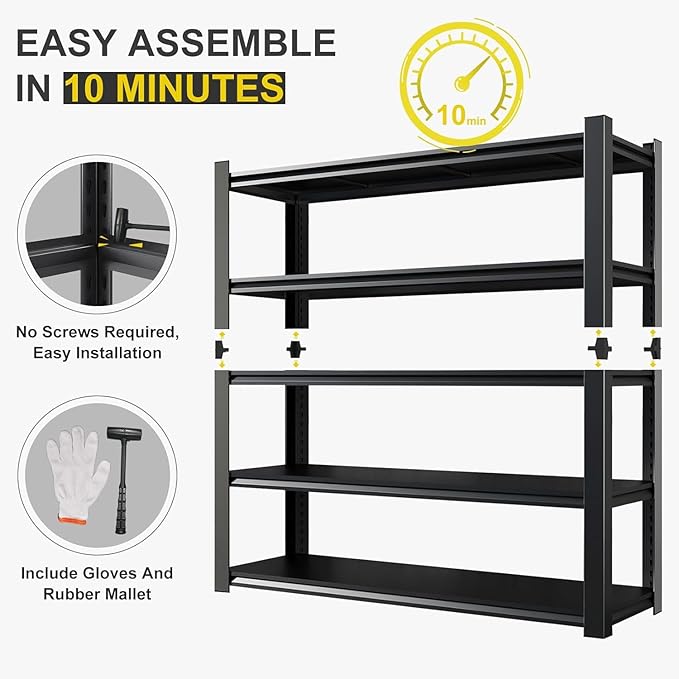 Heavy Duty Garage Shelving, 84'' H Metal Shelving, 3500LBS Storage Shelves 5 Tier Adjustable Heavy Duty Shelving Unit for Warehouse, Garage, Basement, 24" D x 47" W x 84" H
