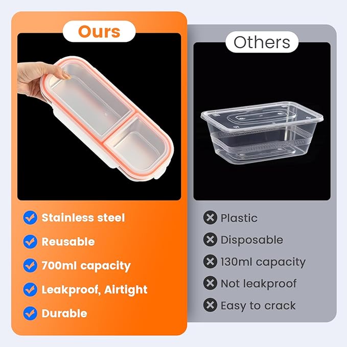 Stainless Steel Snack Containers with Lids, Reusable Condiment Box, Double Compartment Sauce Cups for Home, Travel